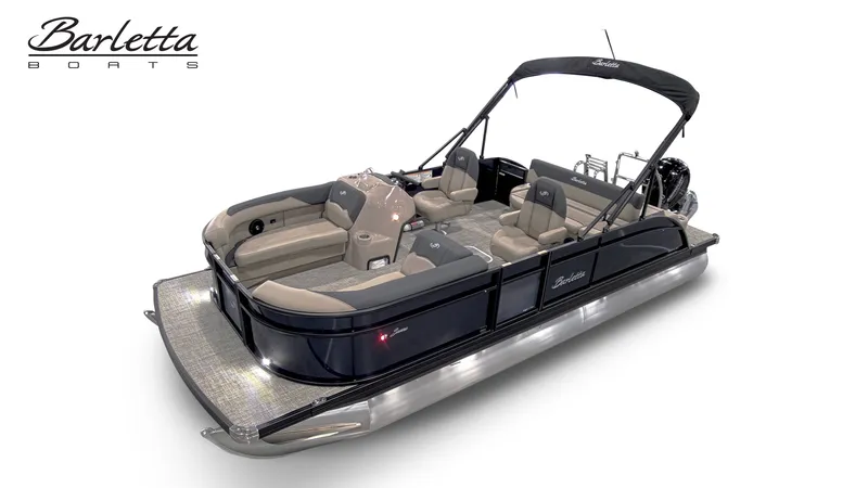 The Image of The image shows a sleek Barletta pontoon boat, model SANZA 22UC, year 2027, featuring luxurious seating. - 1