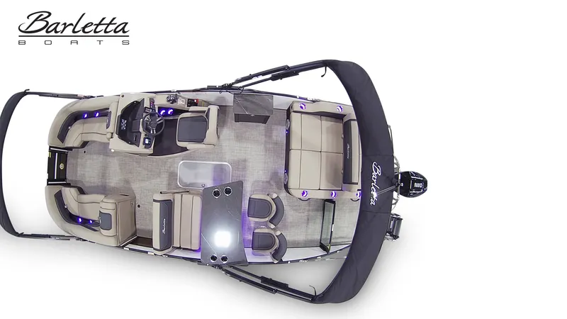 Slide: The Image of Aerial view of a Barletta CABRIO C24UE pontoon boat with spacious deck and luxurious seating. - 7