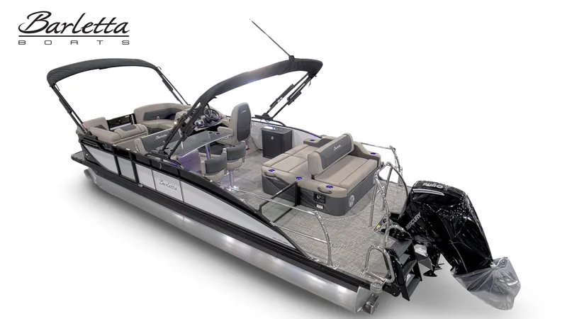 Slide: The Image of Barletta Cabrio C24UE 2027: Sleek pontoon boat with luxurious seating and modern design. - 2