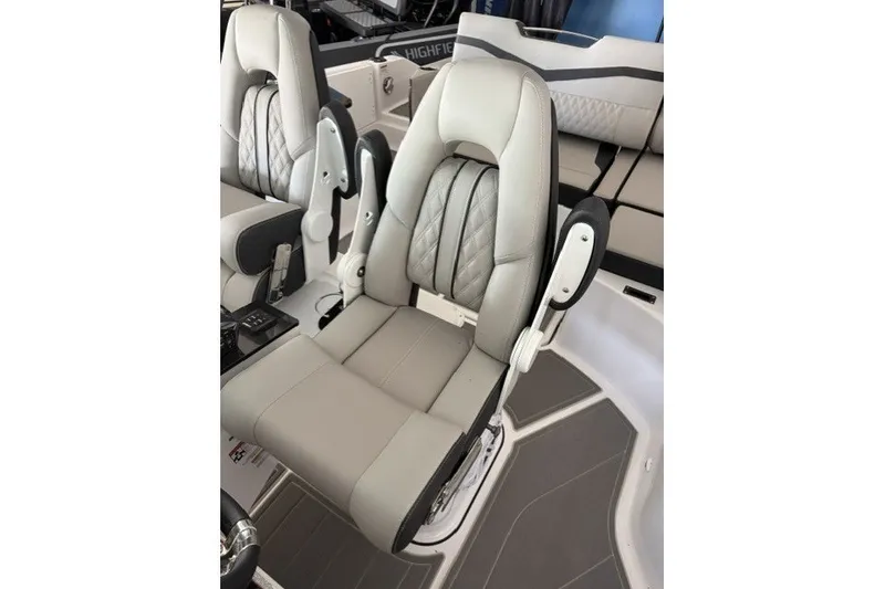 Slide: The Image of Luxury seating on 2027 Monterey Elite 27 SD boat, featuring plush, ergonomic design. - 5