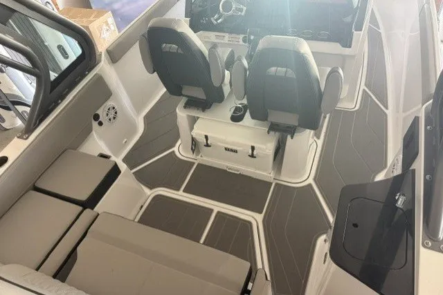 Slide: The Image of 2027 Monterey Elite 27 SD boat interior with modern seating and sleek design. - 19