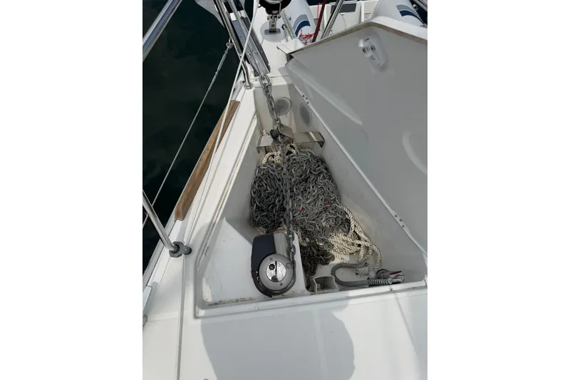 Slide: The Image of Anchor chain compartment on 2022 Jeanneau Sun Odyssey 349 Performance sailboat. - 47