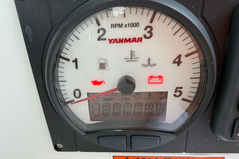 Slide: The Image of Yanmar RPM gauge on 2022 Jeanneau Sun Odyssey 349 Performance sailboat dashboard. - 6
