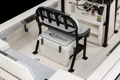 Slide: The Image of 2027 Robalo 226 Cayman boat interior with seating and storage. - 4