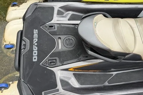 Slide: The Image of 2021 Sea-Doo GTX jet ski with sleek design and comfortable seating. - 4