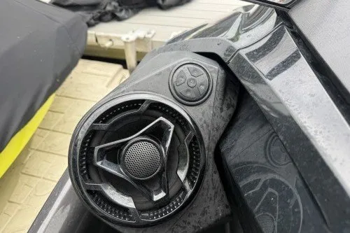Slide: The Image of 2021 Sea-Doo GTX speaker system detail on a jet ski, showcasing modern design. - 6