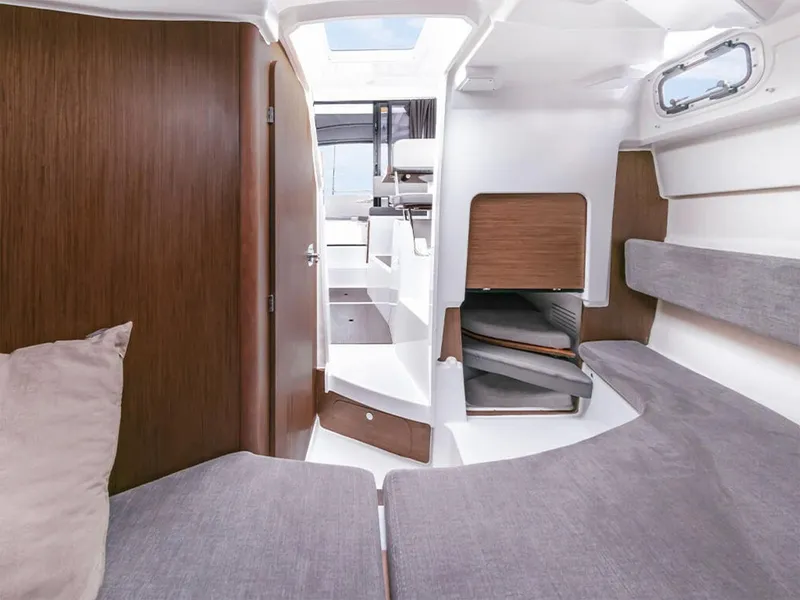 Slide: The Image of Manufacturer Provided Image: Interior of 2026 Beneteau Antares 8 Fishing boat, featuring cozy seating and modern design. - 4