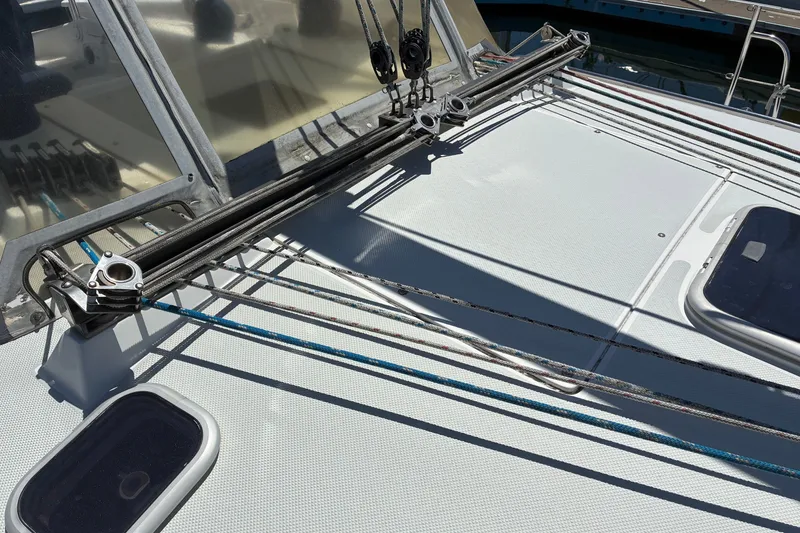 Slide: The Image of Deck of 2001 Catalina 42 MkII sailboat with rigging and hatches. - 19