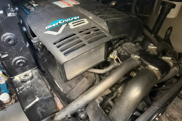 Slide: The Image of Engine of a 1999 Sea Ray 330 Express Cruiser with MerCruiser V8. - 12