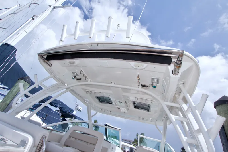Slide: The Image of 2017 Boston Whaler 320 Vantage boat with sleek design and modern features. - 25