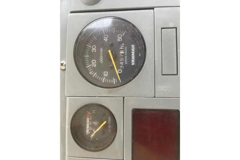 Slide: The Image of Close-up of Yanmar engine gauges on a 1996 Rosborough Seaskiff 22 Wheelhouse Inboard. - 18