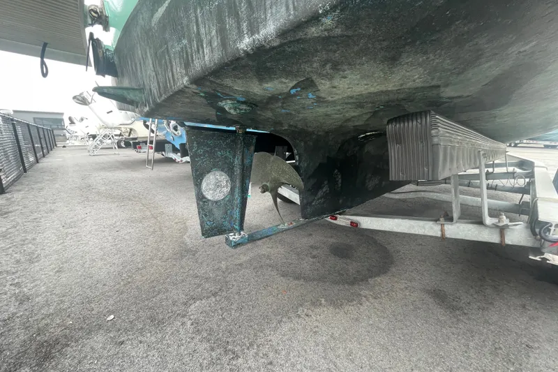 Slide: The Image of 1996 Rosborough Seaskiff 22 Wheelhouse Inboard on trailer, showing hull and propeller. - 8