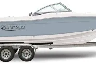 The Image of 2027 Robalo R207 Dual Console boat on trailer, side view. - 0