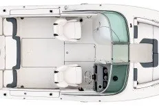 Slide: The Image of 2027 Robalo R207 Dual Console boat, top view, showcasing seating and helm layout. - 13