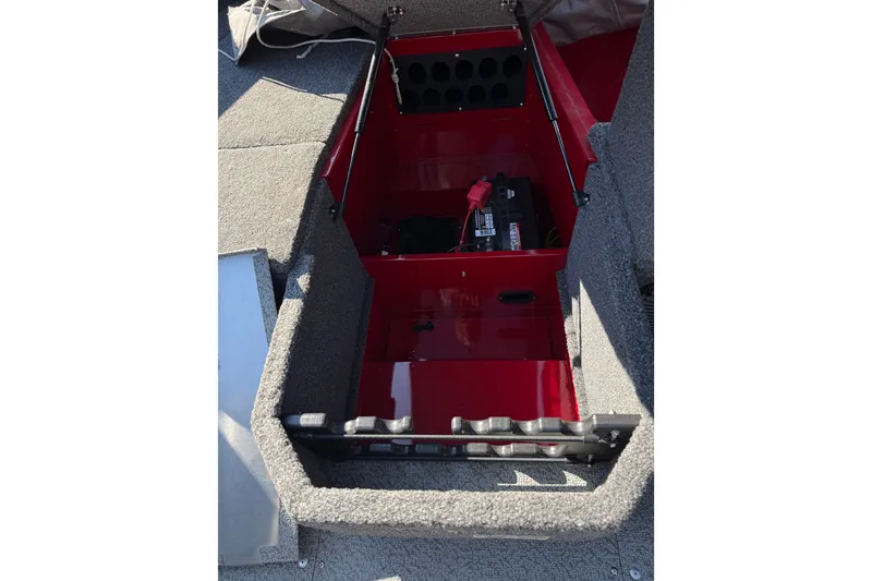 Slide: The Image of Interior view of a 2020 Lund 1675 Adventure SS boat storage compartment. - 14