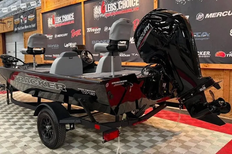 Slide: The Image of 2027 Tracker Pro Team 175 boat with Mercury engine on display. - 4