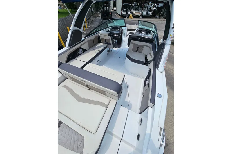 Slide: The Image of 2022 Monterey 255SS Super Sport boat interior with sleek seating and modern design. - 31