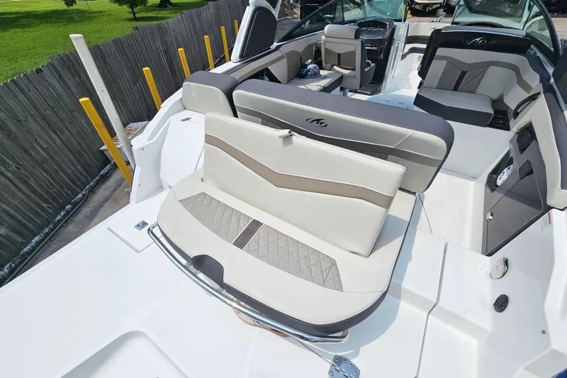 Slide: The Image of 2022 Monterey 255SS Super Sport boat interior with stylish seating and modern design. - 29