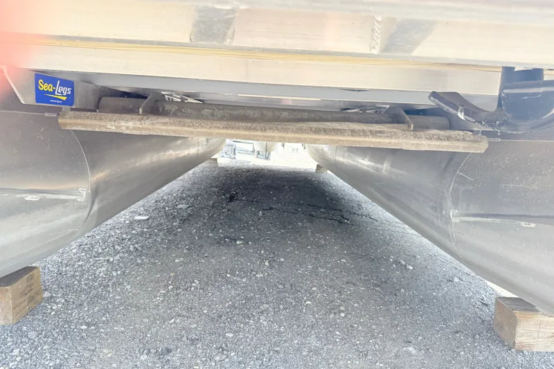 Slide: The Image of Underneath view of a 2015 South Bay 520CR pontoon boat with Sea-Legs system. - 16