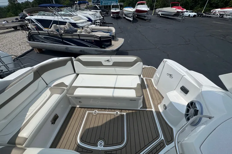 Slide: The Image of 2018 Monterey 355 Sport Yacht interior with spacious seating and sleek design. - 7