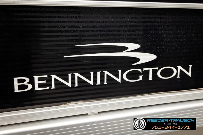 Slide: The Image of 2021 Bennington SVSR logo on a black background with dealership contact information. - 51