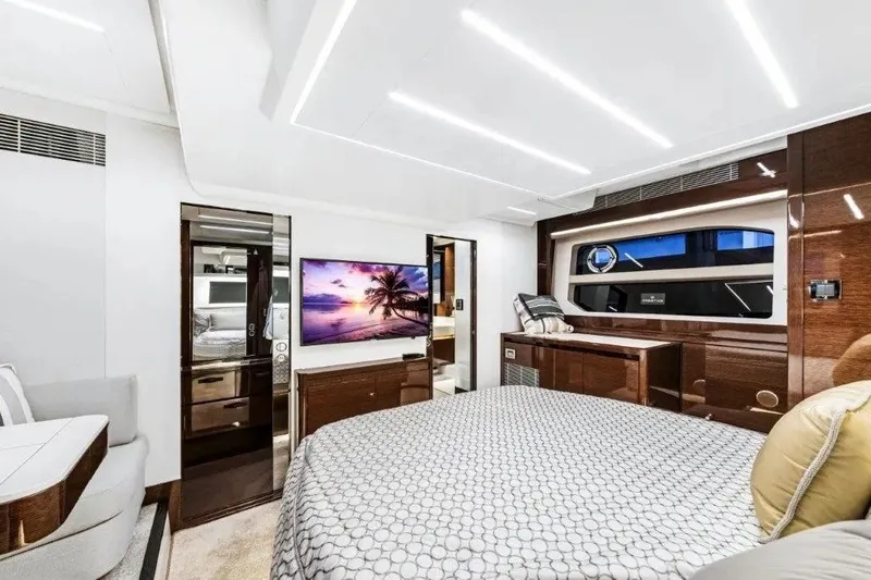 Slide: The Image of Luxurious interior of 2020 Prestige 590 yacht with modern design and elegant furnishings. - 22