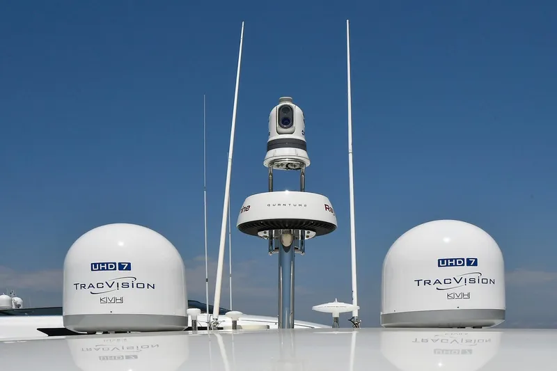 Slide: The Image of Rooftop of 2020 Prestige 590 yacht with advanced satellite and radar equipment. - 44