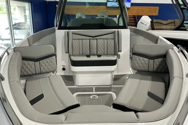 Slide: The Image of Luxurious interior of 2027 Monterey Elite 27 SD boat with plush seating and modern design. - 5