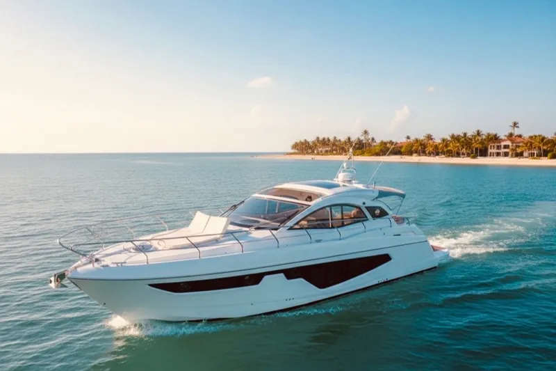The Image of 2024 Sessa Marine C44 Cruiser yacht sailing near tropical coastline. - 1