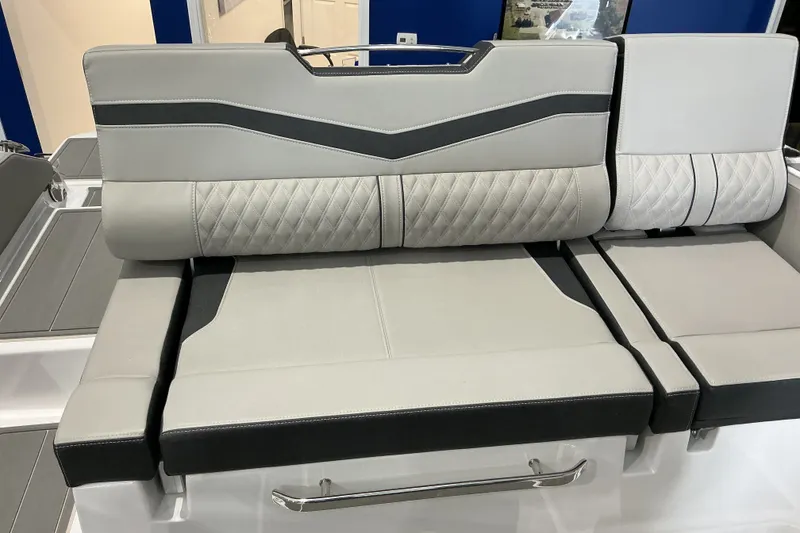 Slide: The Image of 2027 Monterey Elite 25 SD boat seating with modern design and quilted upholstery. - 12