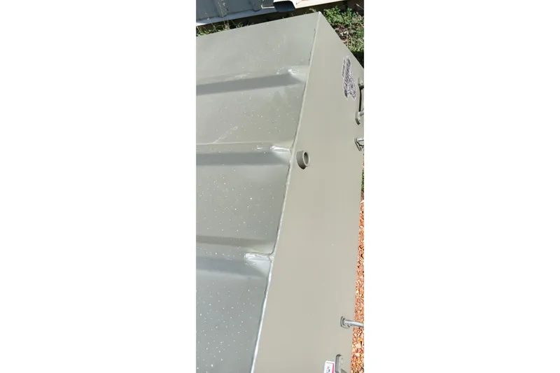 Slide: The Image of Bottom view of 2026 Tracker Grizzly 1436 Jon boat, showcasing hull design. - 4
