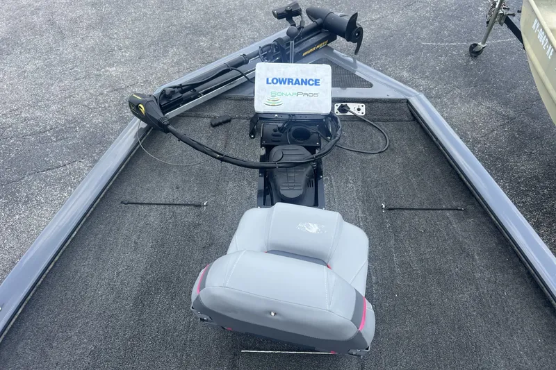 Slide: The Image of 2016 Tracker Pro Team 195 TXW boat deck with Lowrance sonar equipment. - 2