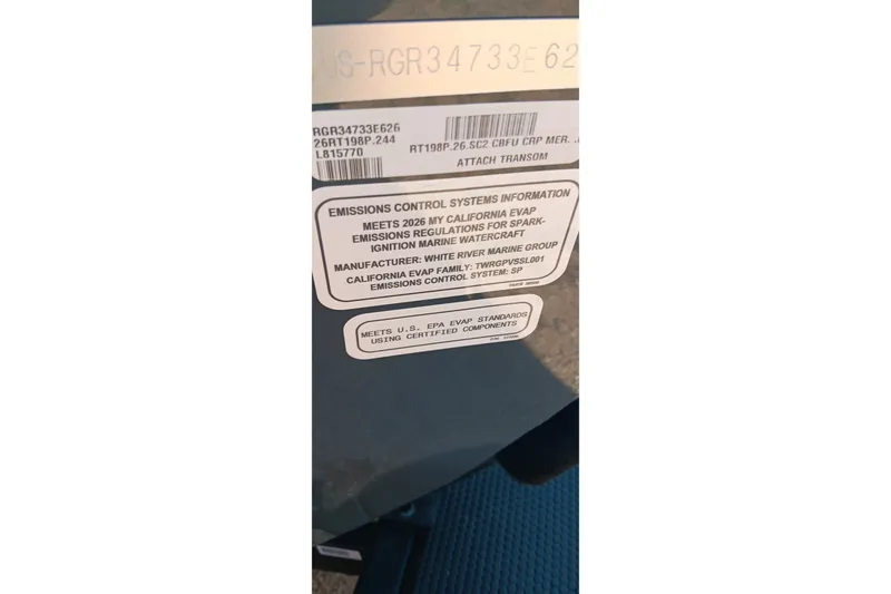 Slide: The Image of Emissions label on 2026 Ranger RT198P, detailing compliance with California and U.S. EPA standards. - 21