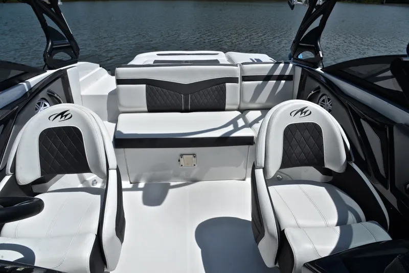 Slide: The Image of Interior of 2020 Monterey 218 Surf boat with stylish black and white seating. - 22