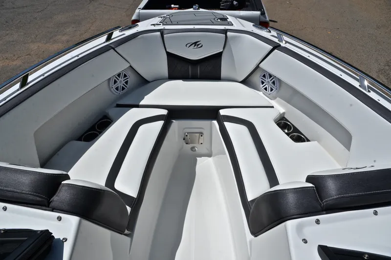 Slide: The Image of Interior of a 2020 Monterey 218 Surf boat with sleek seating and modern design. - 21
