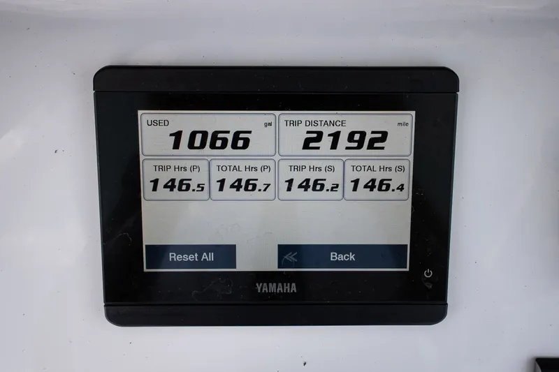 Slide: The Image of Yamaha display showing fuel usage and trip data for 2022 Sea Hunt Ultra 265SE. - 18
