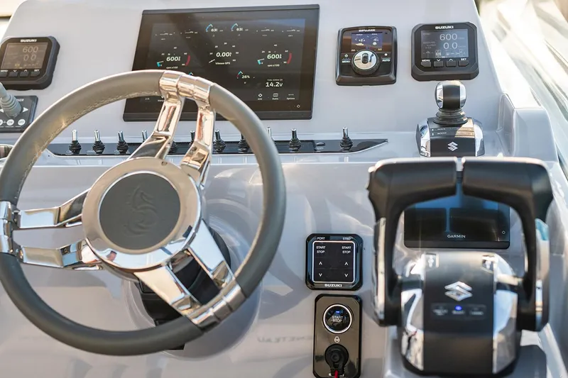 Slide: The Image of Manufacturer Provided Image: Helm of 2026 Beneteau Flyer 10 Sport Top with advanced navigation controls. - 4