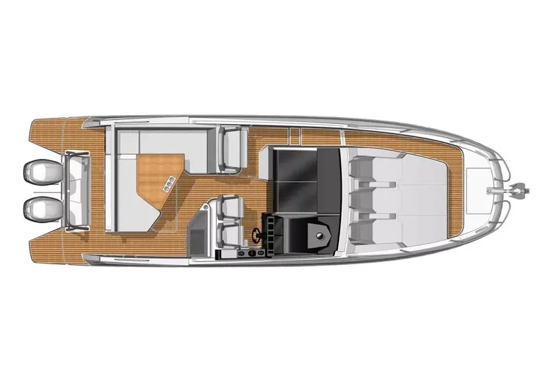 Slide: The Image of Manufacturer Provided Image: Top view of 2026 Beneteau Flyer 10 Sport Top boat layout, featuring spacious deck design. - 7