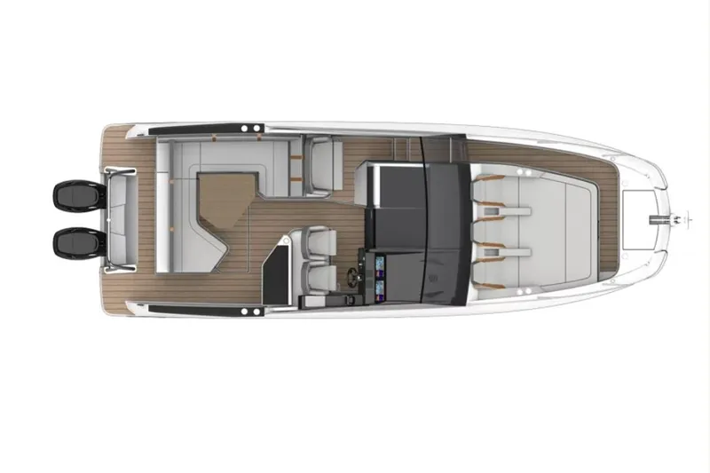Slide: The Image of Manufacturer Provided Image: Top view of 2026 Beneteau Flyer 10 boat layout with dual engines. - 7
