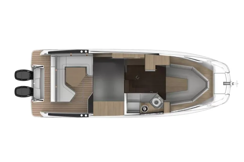 Slide: The Image of Manufacturer Provided Image: 2026 Beneteau Flyer 10 boat layout, featuring dual engines and spacious interior design. - 8