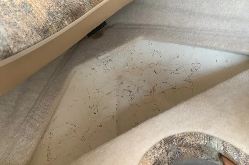 Slide: The Image of Interior of a 2000 Maxum 2300 SC boat showing carpeted flooring and seating. - 27