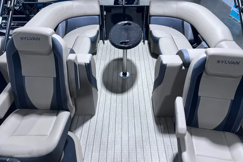 Slide: The Image of Luxurious interior of 2026 Sylvan X3 boat with plush seating and sleek design. - 8