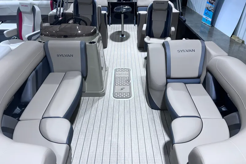 Slide: The Image of Luxurious interior of 2026 Sylvan X3 boat with plush seating and modern design. - 7