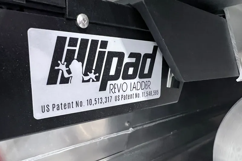 Slide: The Image of Close-up of Lillipad Revo Ladder label with US patent numbers on Sylvan X3, 2026 model. - 17