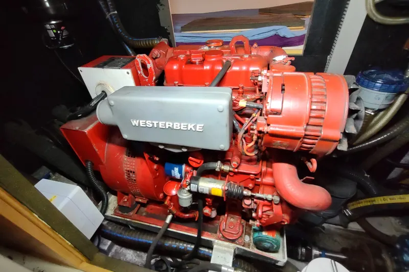 Slide: The Image of Red Westerbeke engine in a 2005 Garcia Passoa 47 sailboat. - 66