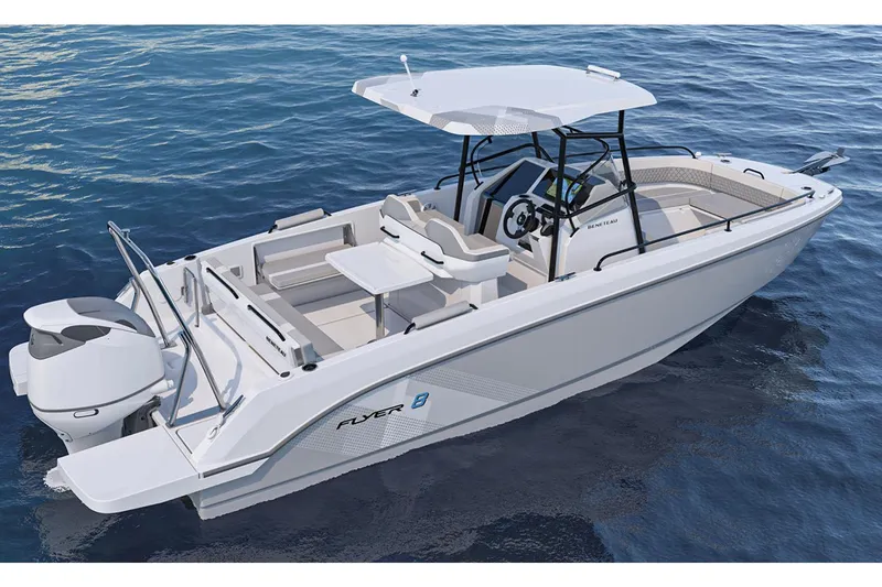 Slide: The Image of Manufacturer Provided Image: 2026 Beneteau Flyer 8 SPACEdeck boat on water, featuring sleek design and modern amenities. - 3