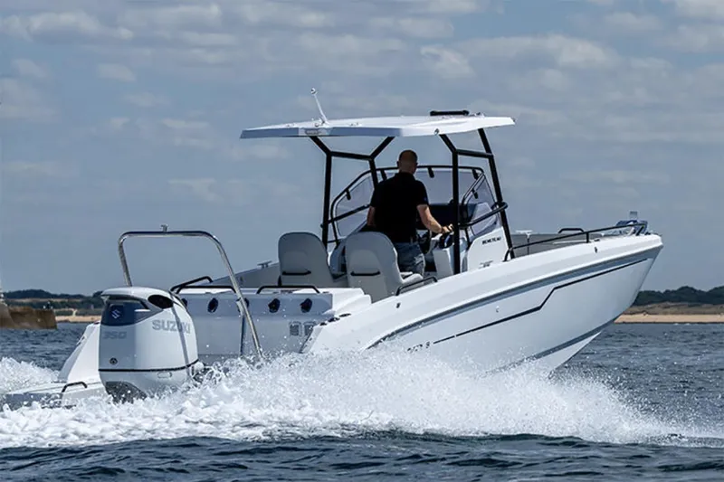 The Image of Manufacturer Provided Image: 2026 Beneteau Flyer 8 SPACEdeck cruising on water, featuring sleek design and powerful Suzuki engine. - 0