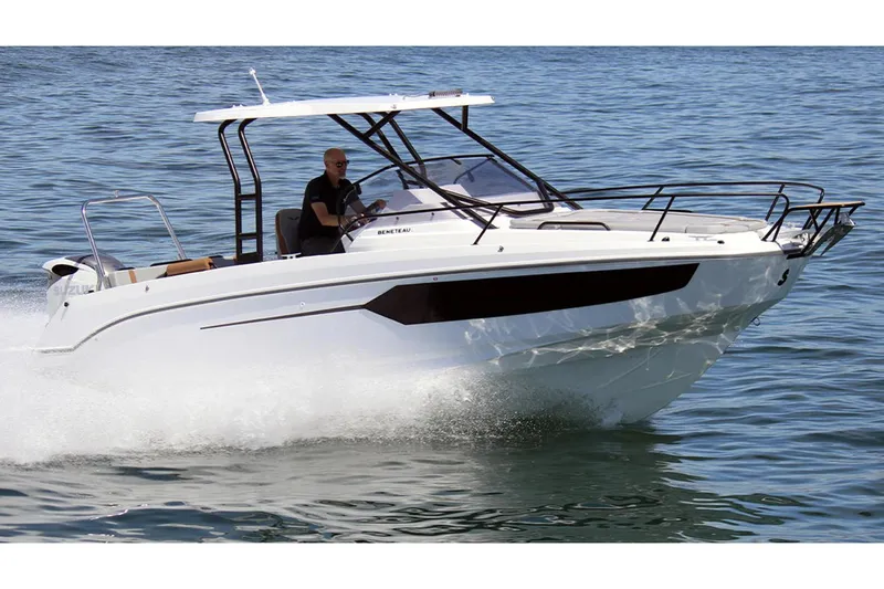 Slide: The Image of Manufacturer Provided Image: 2026 Beneteau Flyer 8 SUNdeck cruising on open water, showcasing sleek design and performance. - 1
