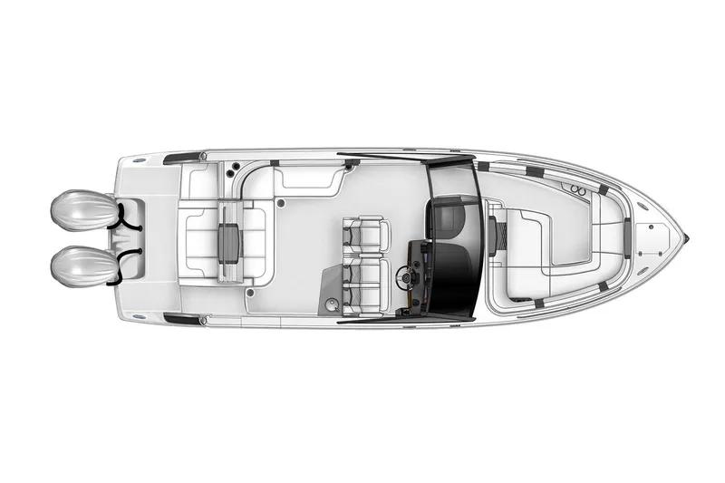 Slide: The Image of Manufacturer Provided Image: Top view of 2025 Chaparral 280 OSX boat layout with dual engines. - 17