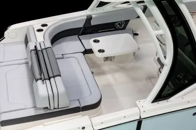 Slide: The Image of 2026 Chaparral 280 OSX boat interior with sleek seating and modern design. - 3